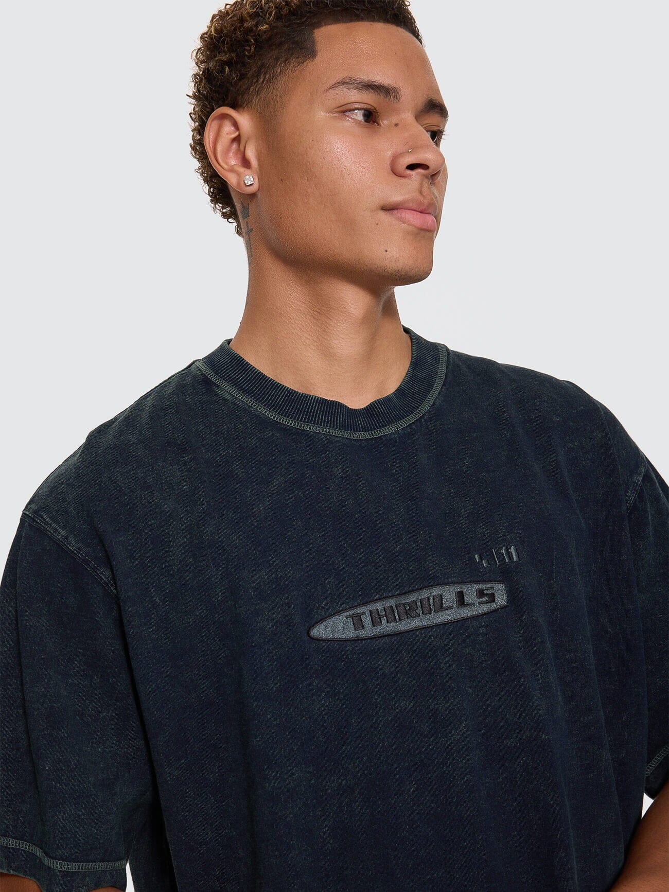 Filtered Embro Oversize Box Crop Tee - Overdye Petrol XS