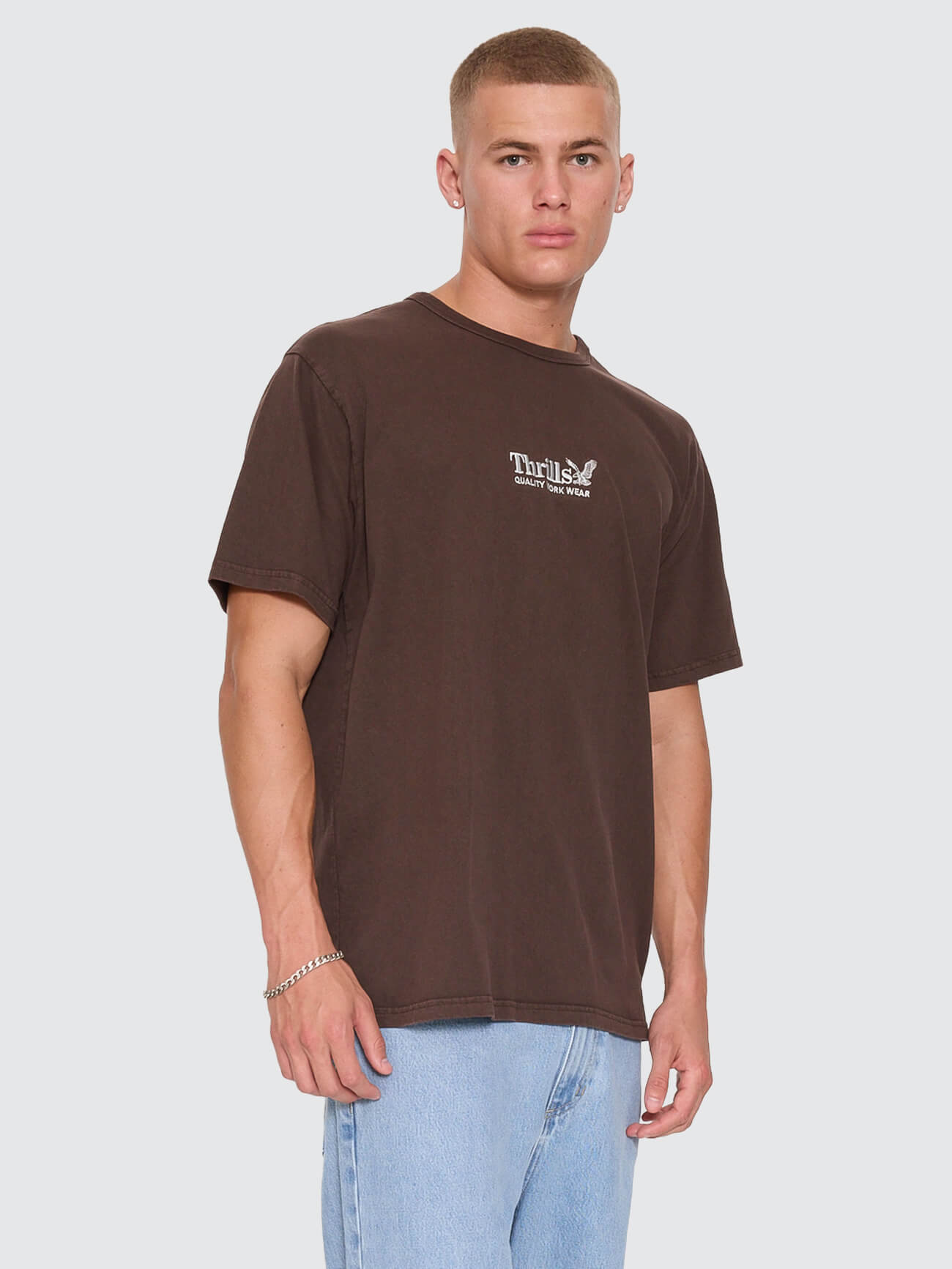 Thrills Workwear Embro Merch Tee - Postal Brown XS