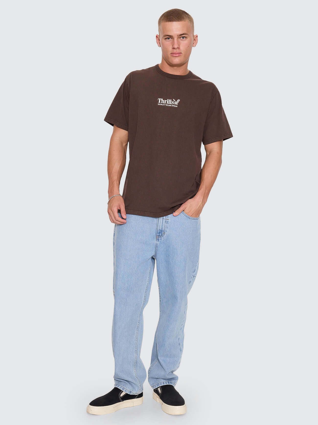 Thrills Workwear Embro Merch Tee - Postal Brown XS