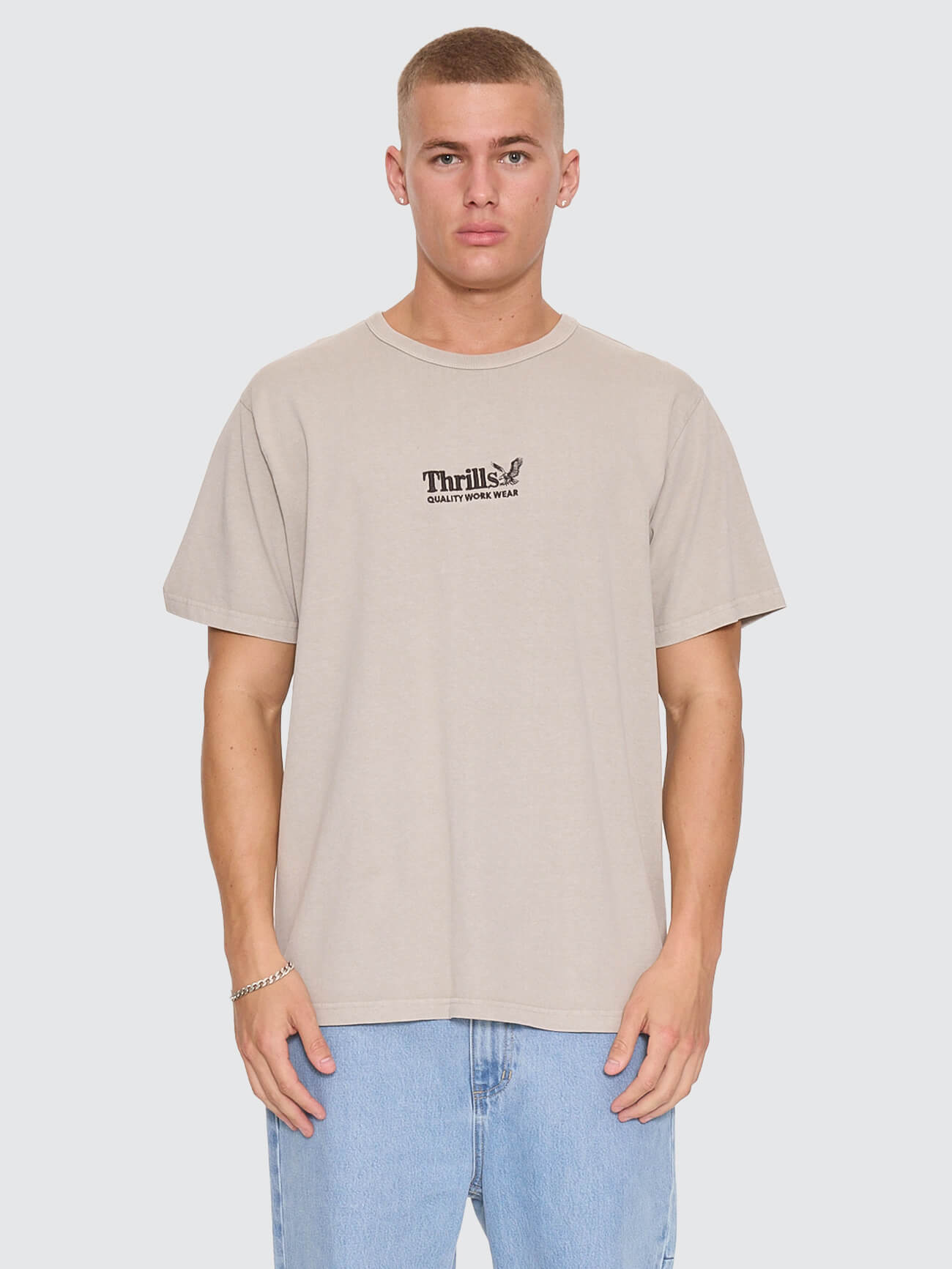 Thrills Workwear Embro Merch Tee - Pumice Stone XS