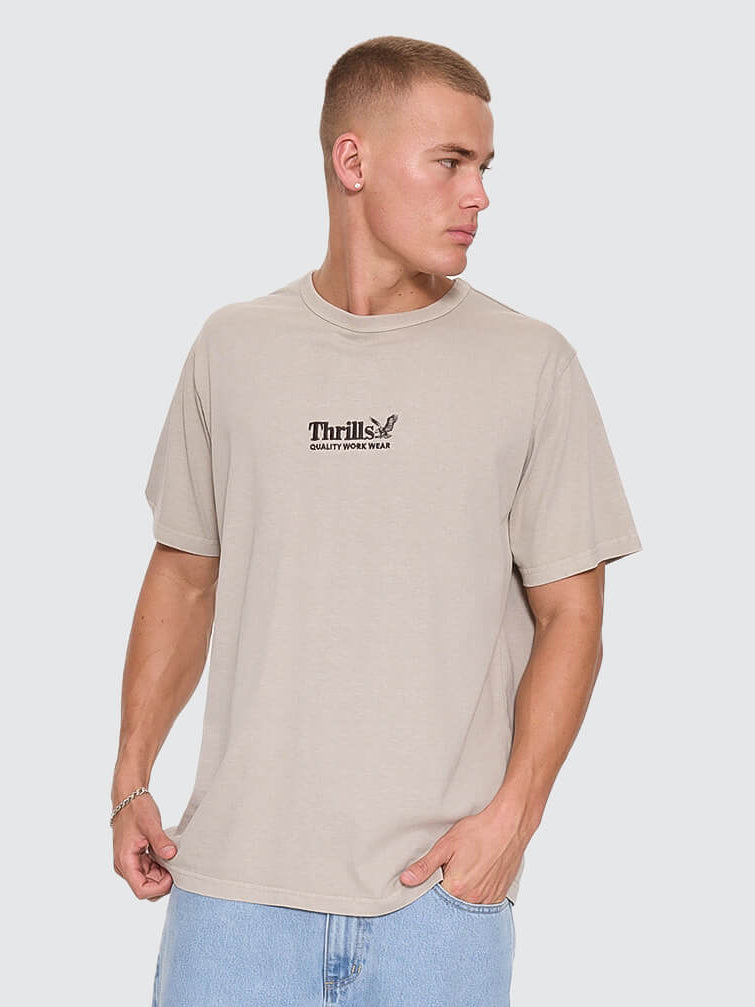 Thrills Workwear Embro Merch Tee - Pumice Stone XS