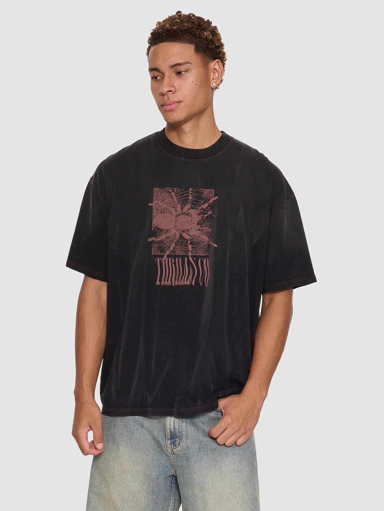 Web Of Chaos Oversize Box Crop Tee - Dark Faded Splatter Black XS