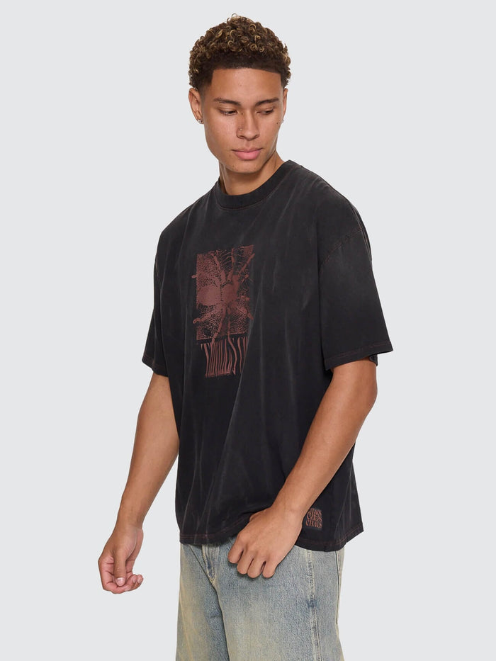Web Of Chaos Oversize Box Crop Tee - Dark Faded Splatter Black XS