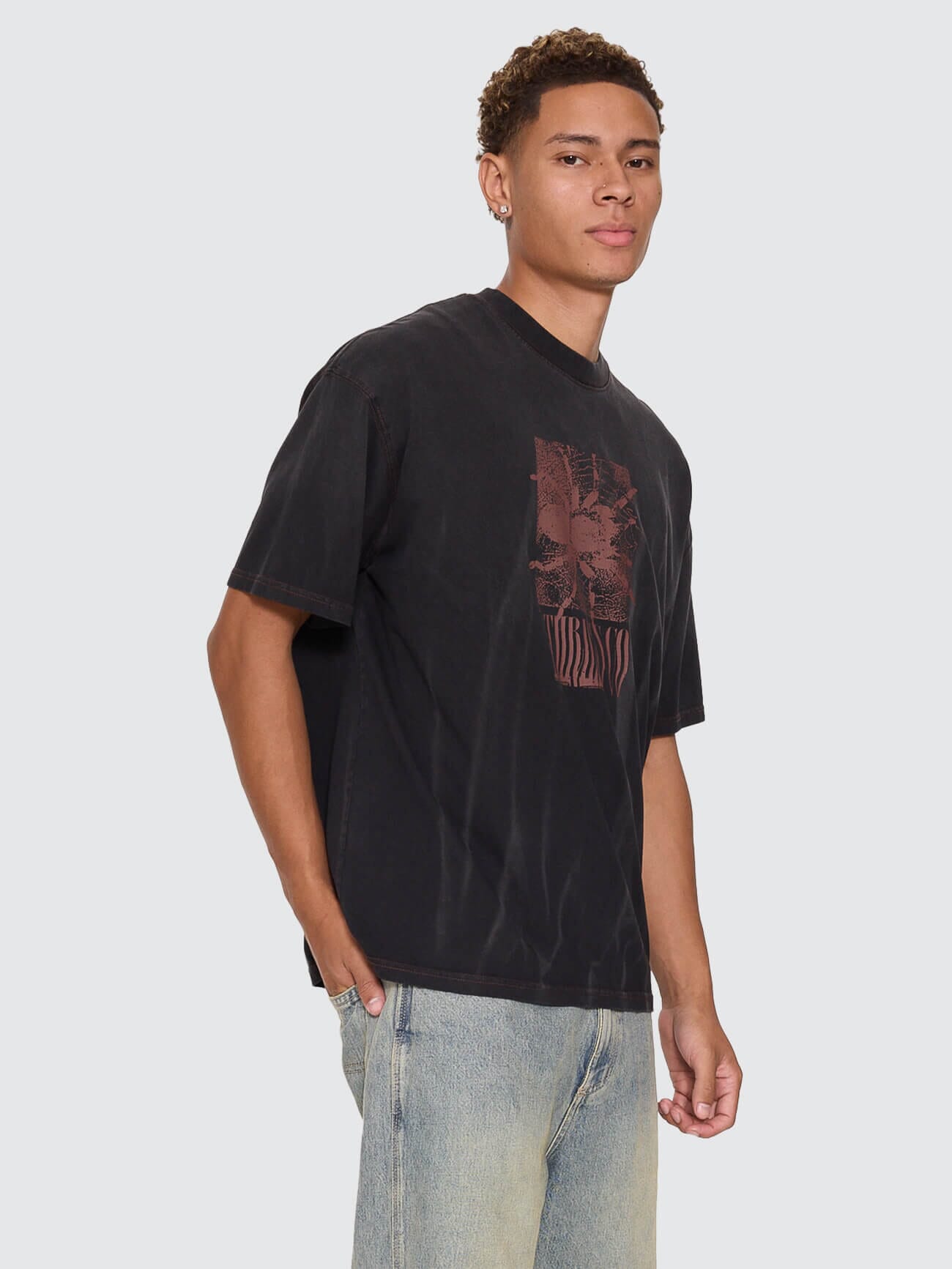 Web Of Chaos Oversize Box Crop Tee - Dark Faded Splatter Black XS