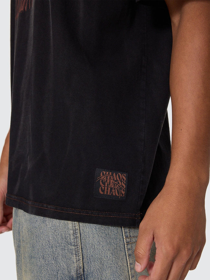 Web Of Chaos Oversize Box Crop Tee - Dark Faded Splatter Black XS