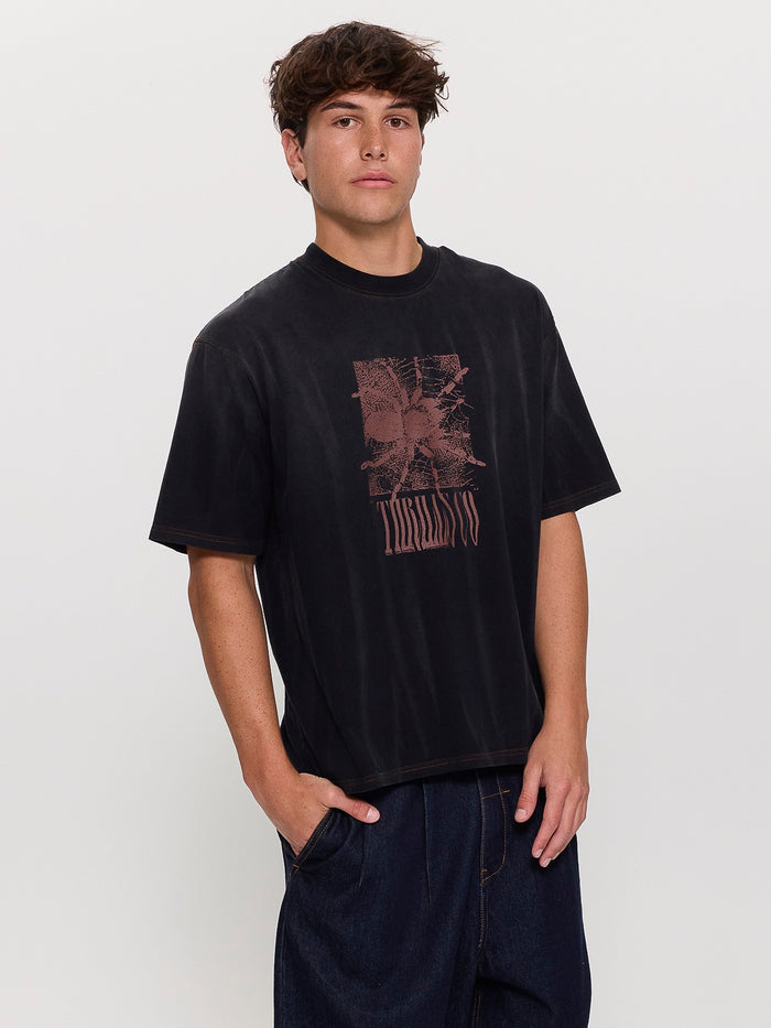 Web Of Chaos Oversize Box Crop Tee - Dark Faded Splatter Black XS