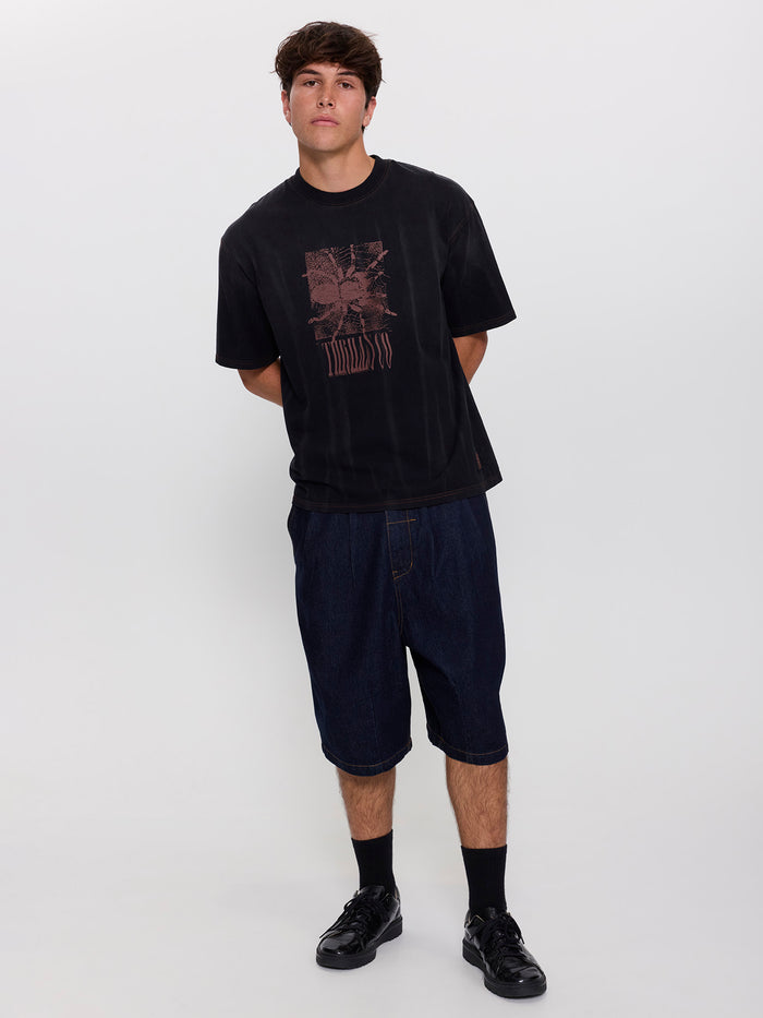 Web Of Chaos Oversize Box Crop Tee - Dark Faded Splatter Black XS