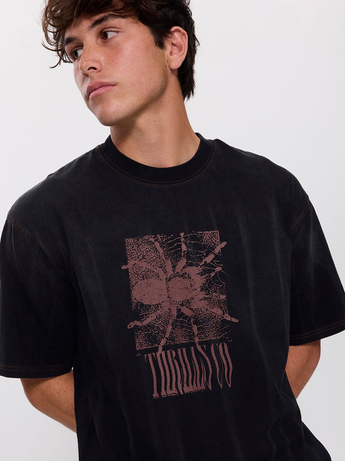 Web Of Chaos Oversize Box Crop Tee - Dark Faded Splatter Black XS