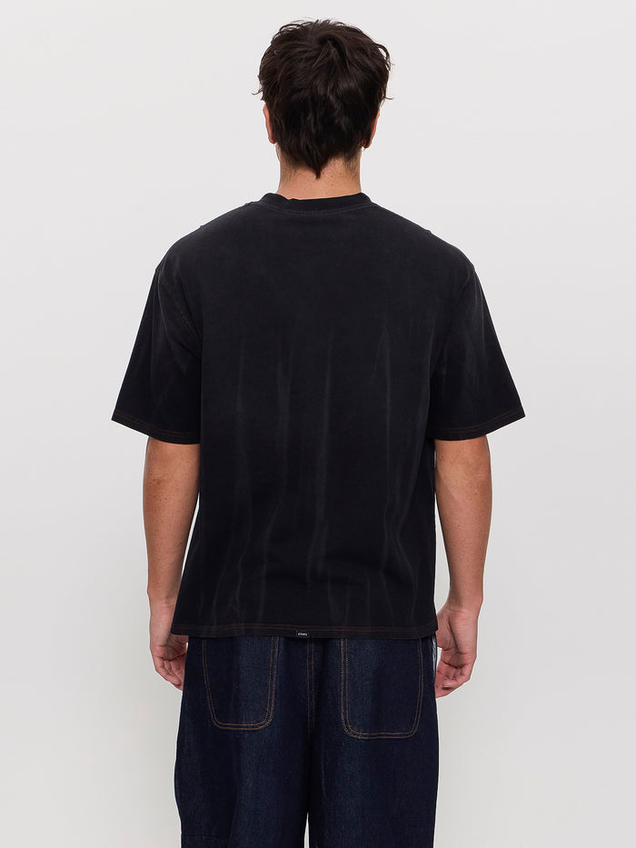 Web Of Chaos Oversize Box Crop Tee - Dark Faded Splatter Black XS