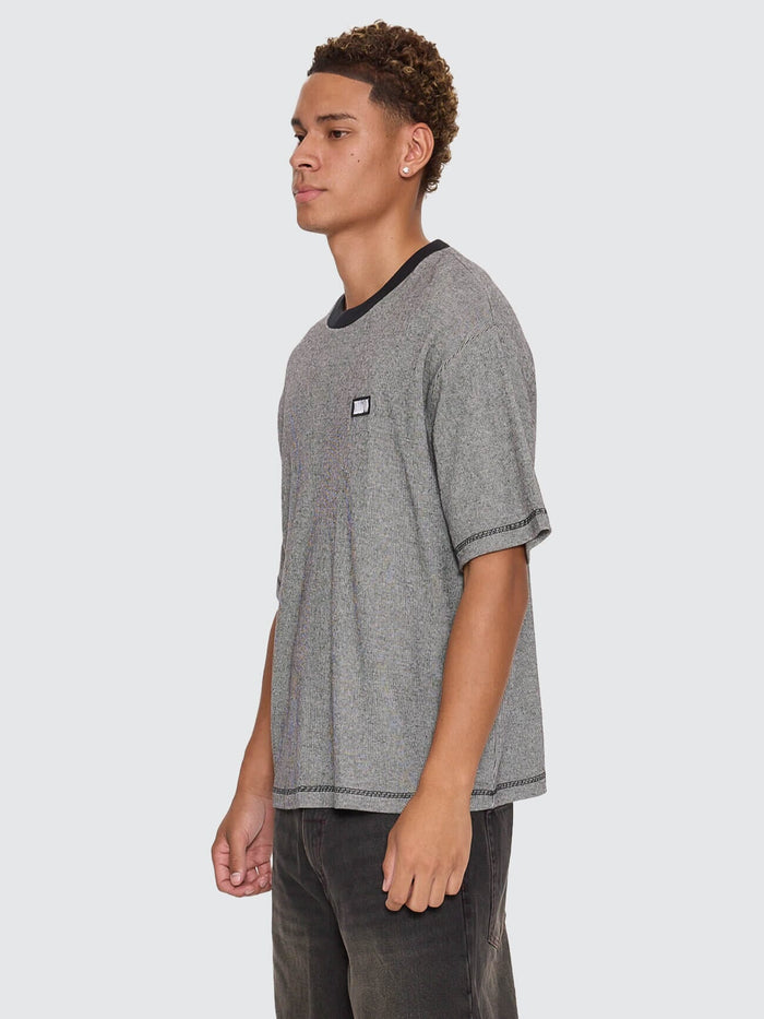 Chaotic Interventions Oversize Box Crop Rib Tee - Black - White XS