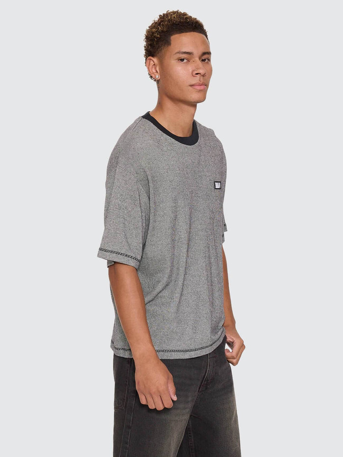Chaotic Interventions Oversize Box Crop Rib Tee - Black - White XS