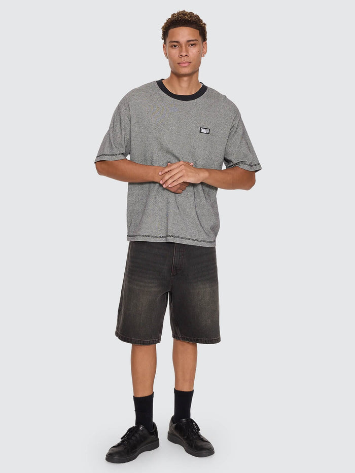 Chaotic Interventions Oversize Box Crop Rib Tee - Black - White XS