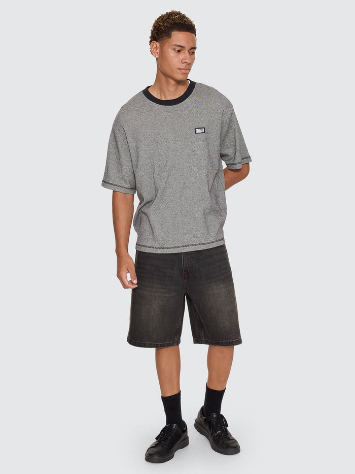 Chaotic Interventions Oversize Box Crop Rib Tee - Black - White XS