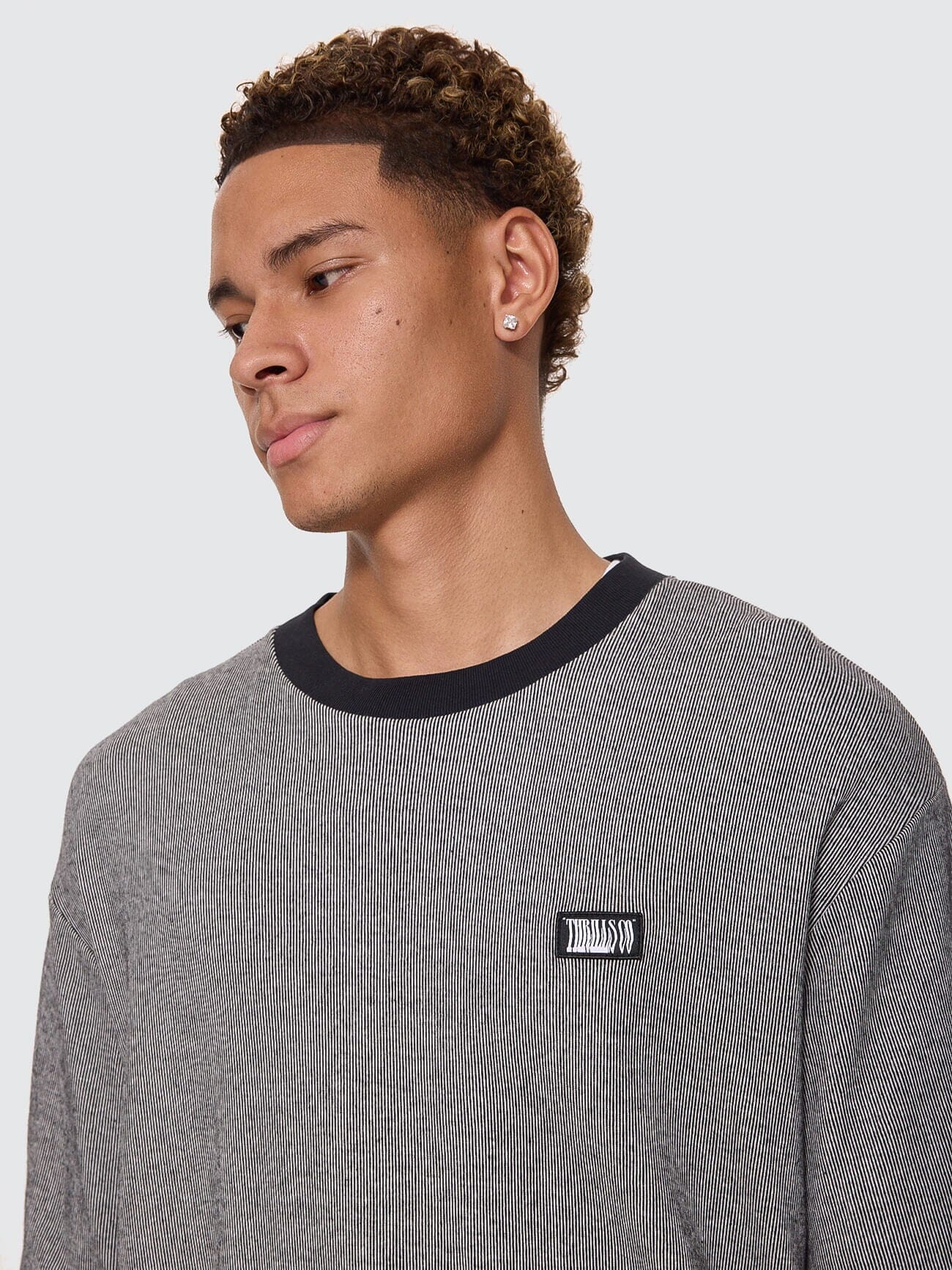 Chaotic Interventions Oversize Box Crop Rib Tee - Black - White XS