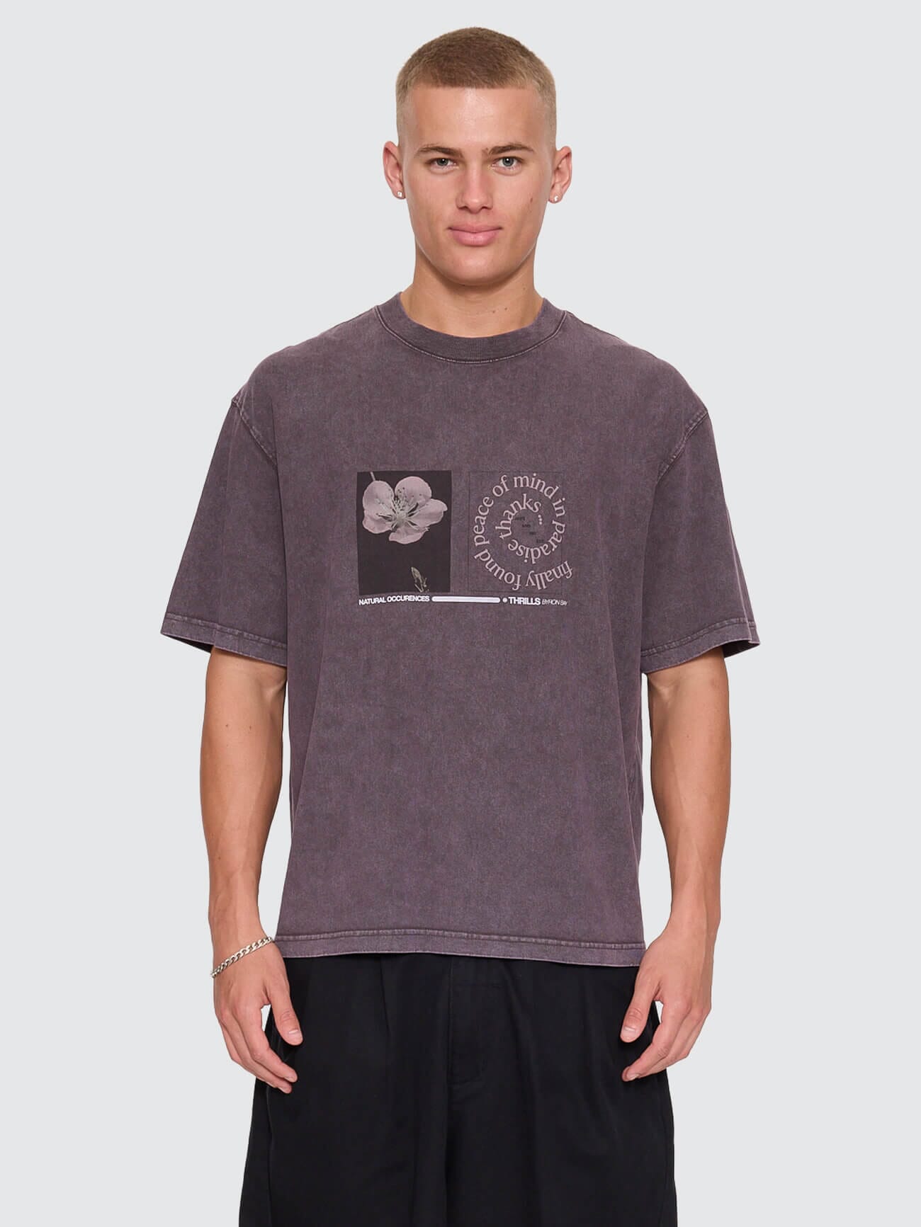Natural Occurence Oversize Box Crop Tee - Purple Black Marble XS