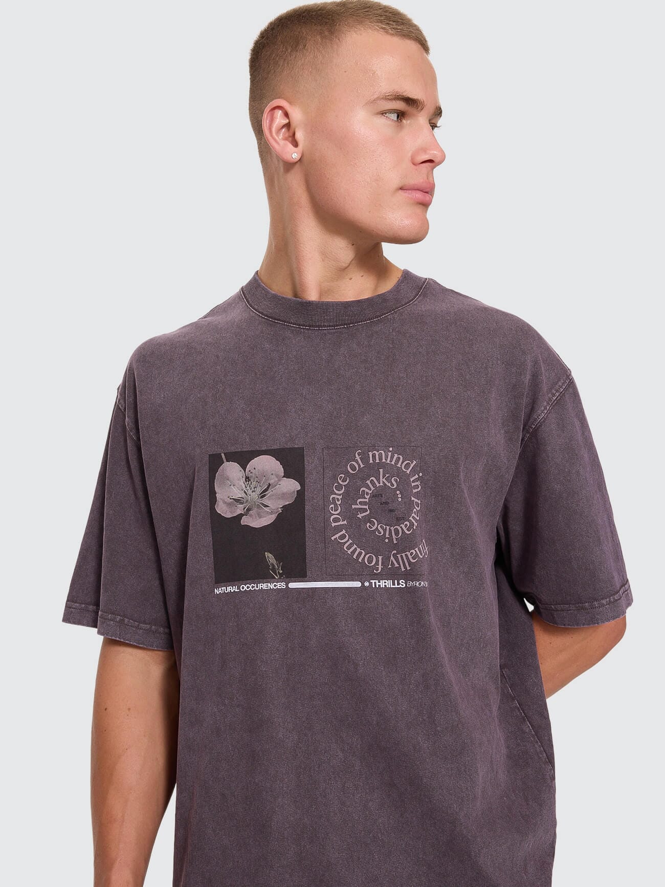Natural Occurence Oversize Box Crop Tee - Purple Black Marble XS