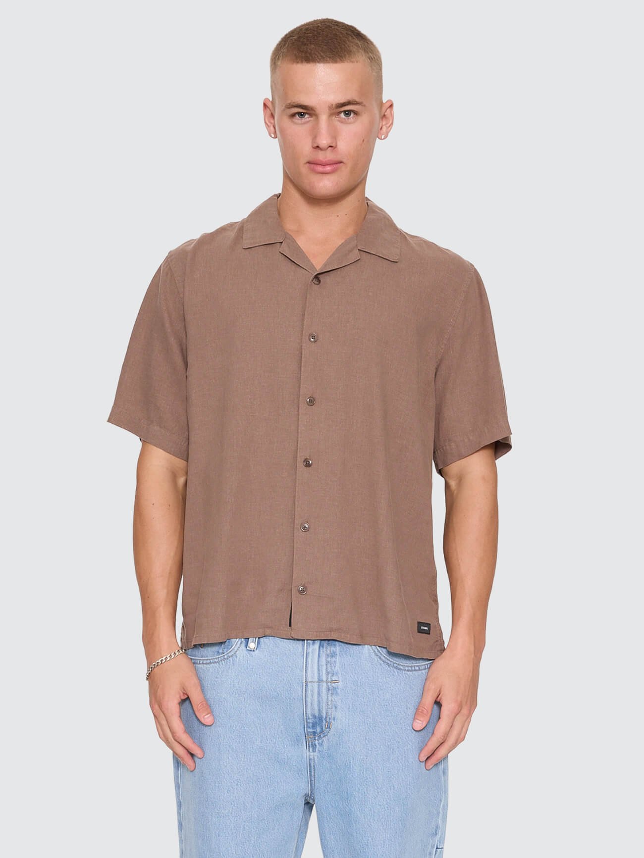 Hemp Minimal Thrills Cropped Bowling Shirt - Falcon XS