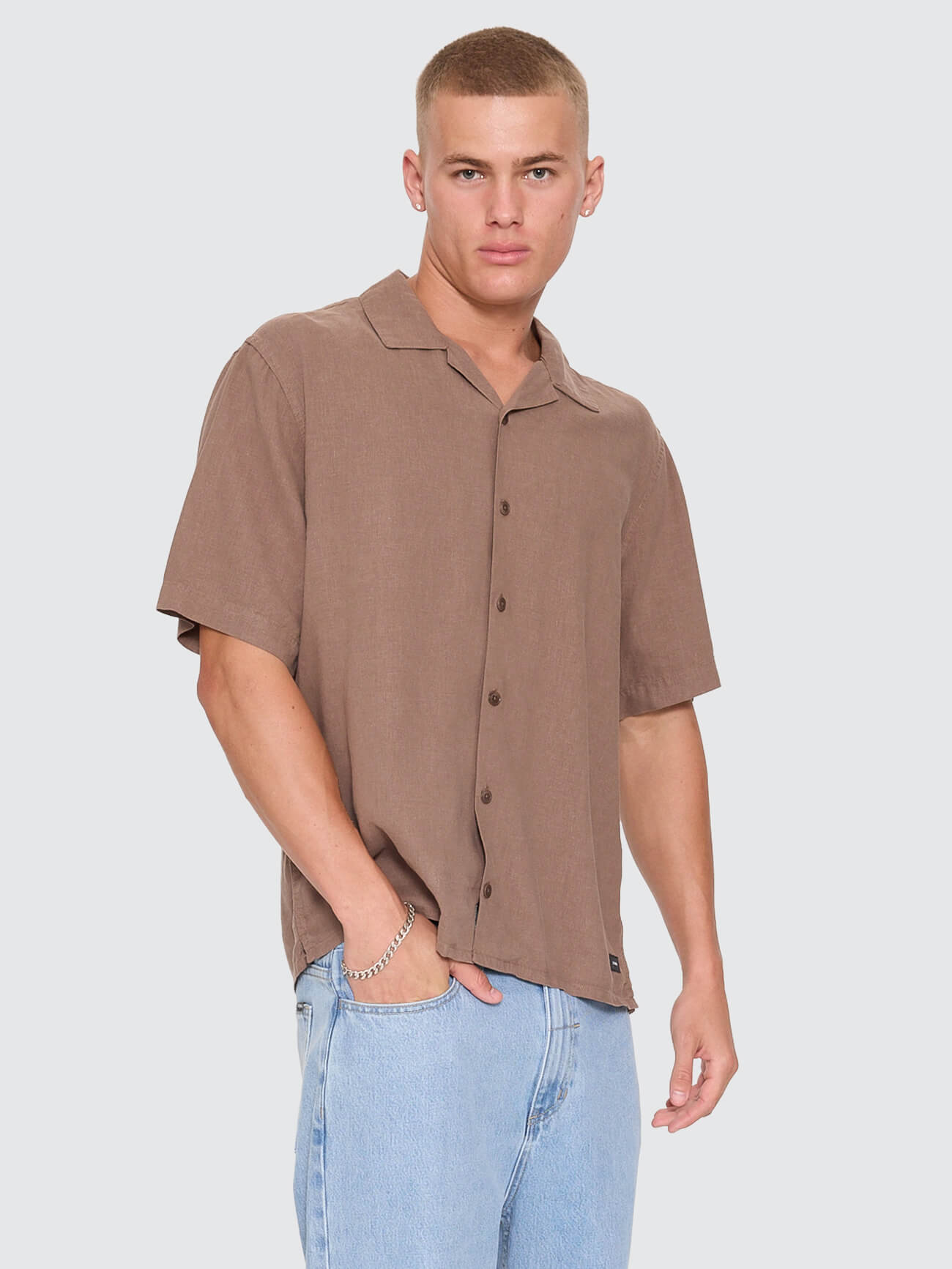 Hemp Minimal Thrills Cropped Bowling Shirt - Falcon XS