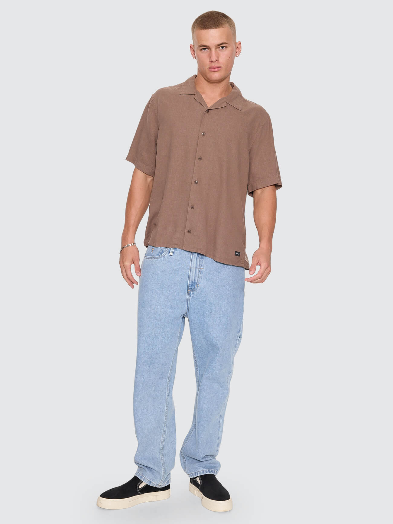 Hemp Minimal Thrills Cropped Bowling Shirt - Falcon XS