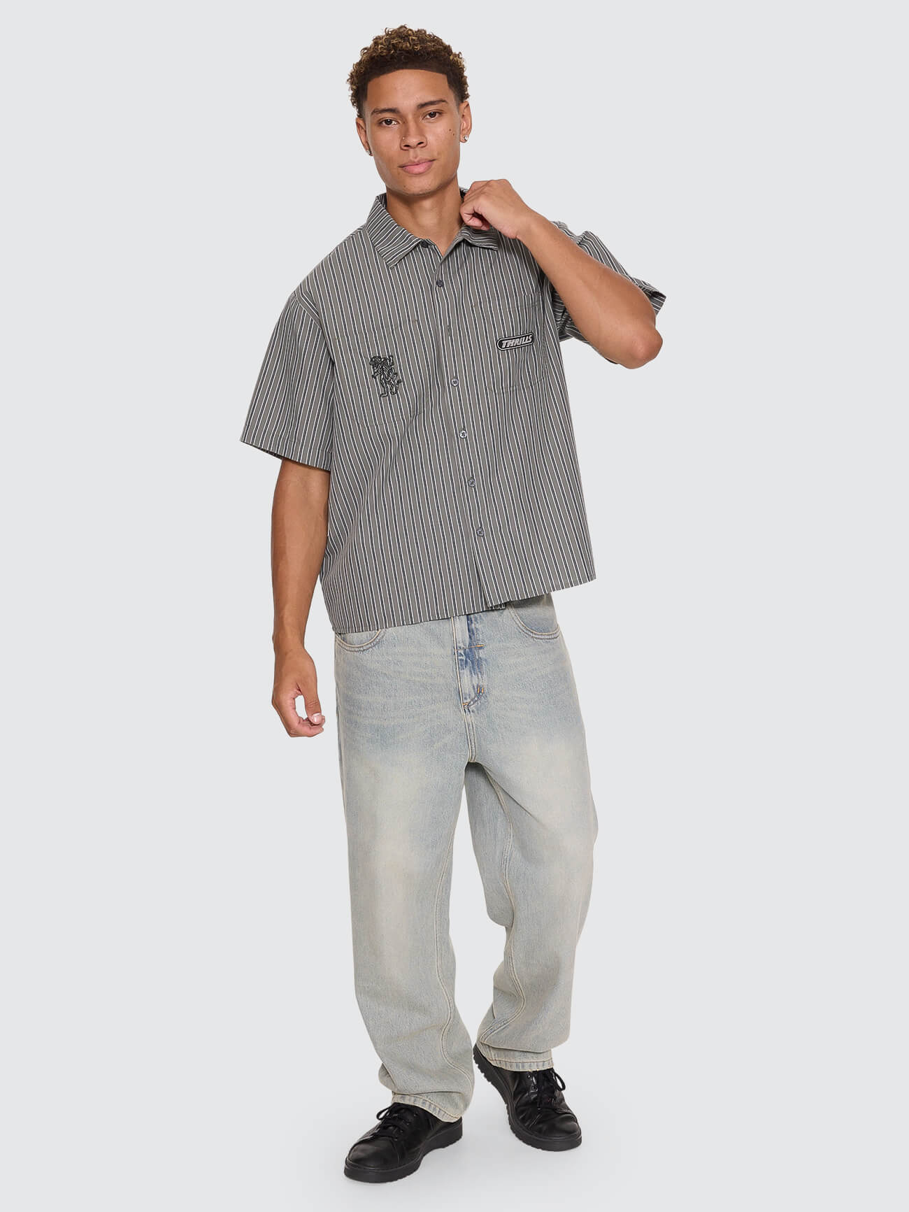 Built To Last Cropped Short Sleeve Work Shirt - Beetle XS