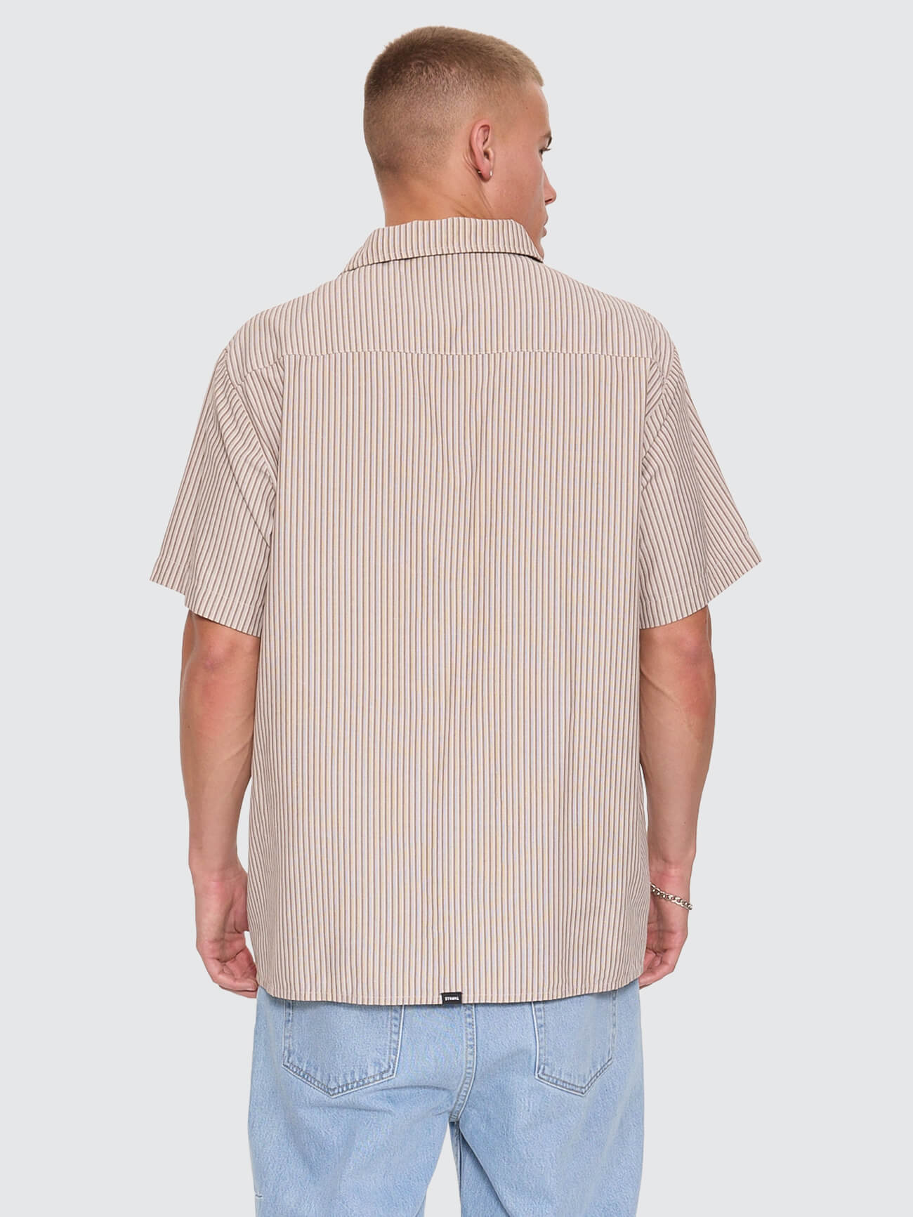 Thrills Union Short Sleeve Stripe Work Shirt - Postal Brown XS