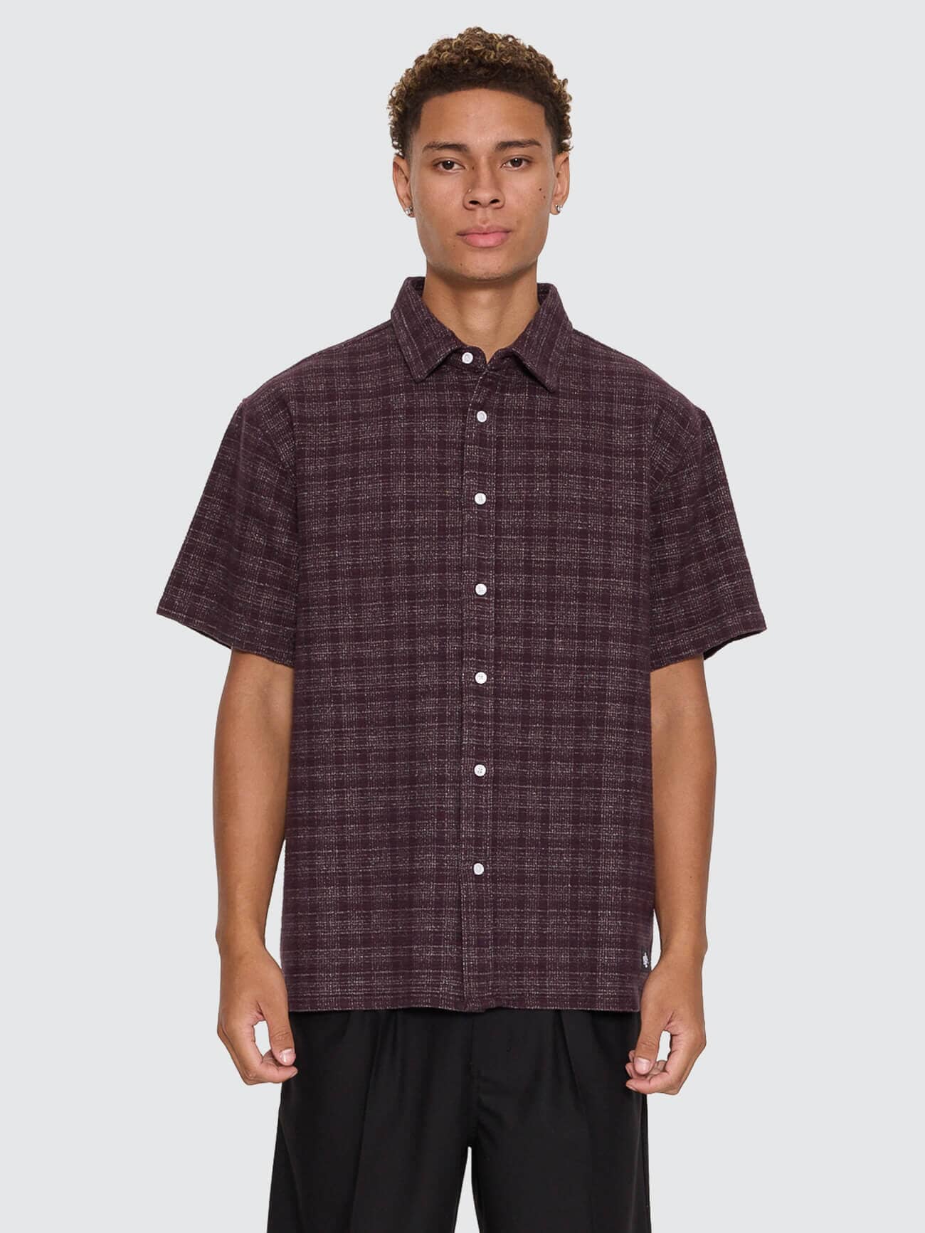 Patches Cropped Short Sleeve Shirt - Aubergine XS