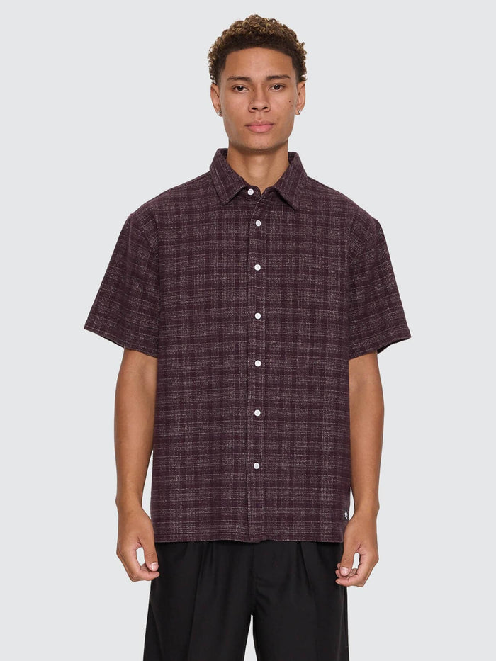Patches Cropped Short Sleeve Shirt - Aubergine XS