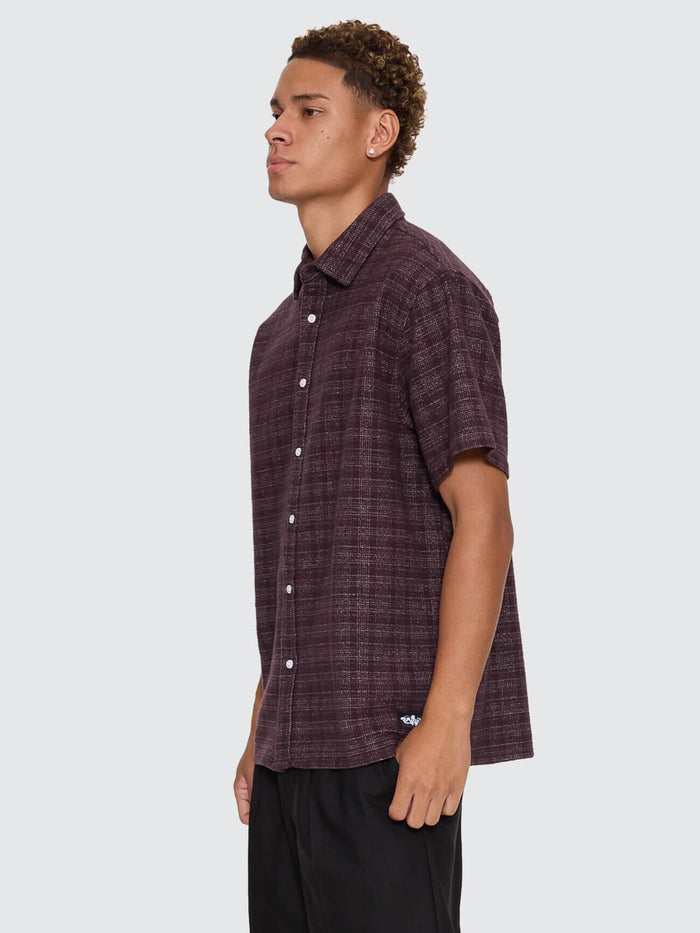 Patches Cropped Short Sleeve Shirt - Aubergine XS
