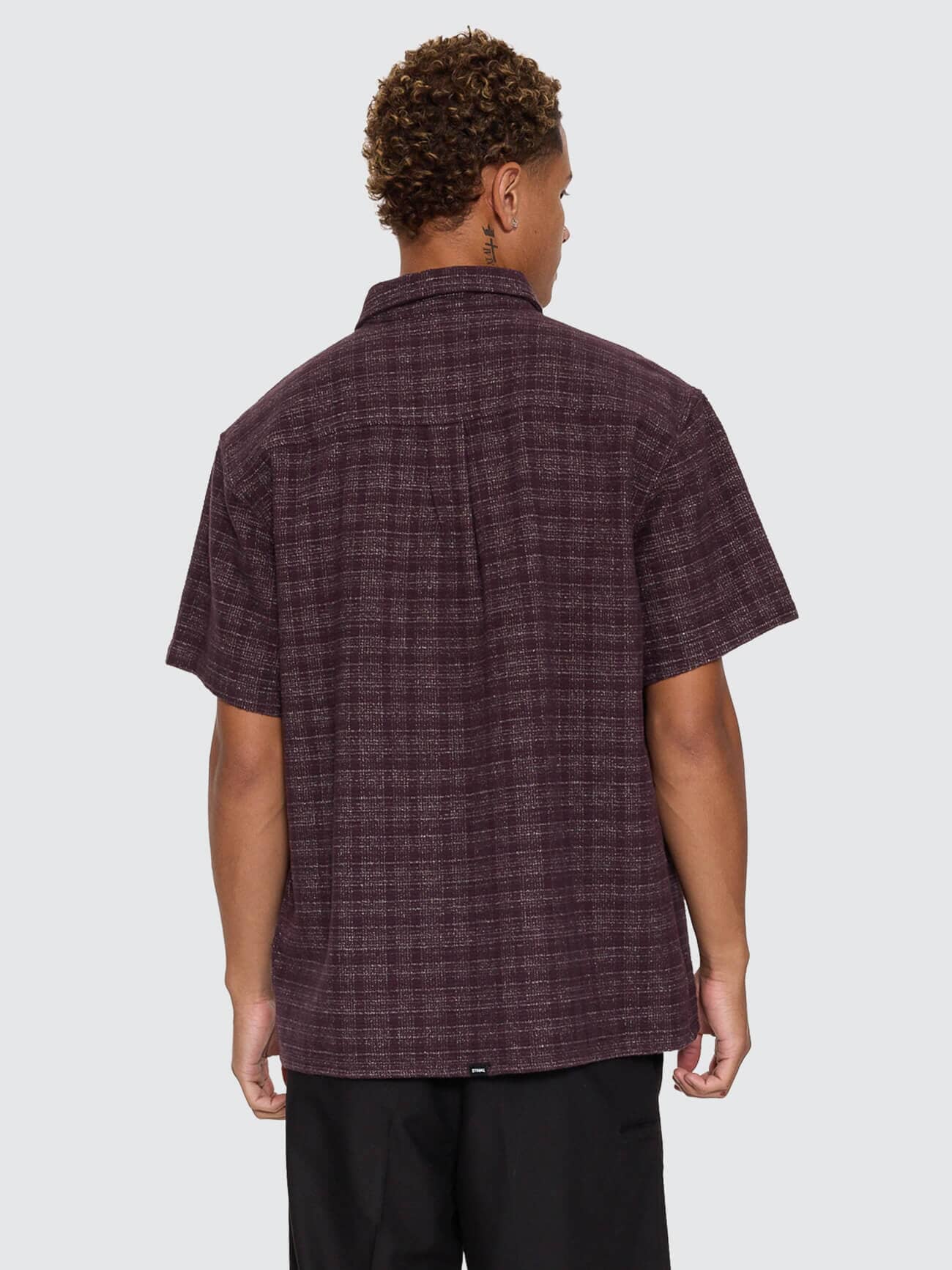 Patches Cropped Short Sleeve Shirt - Aubergine XS