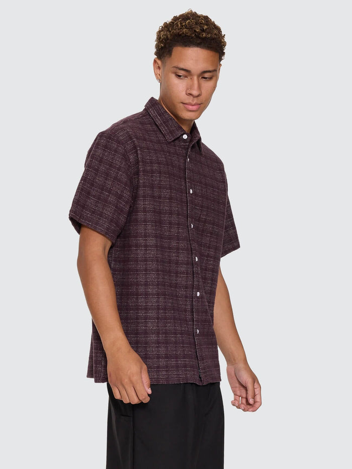 Patches Cropped Short Sleeve Shirt - Aubergine XS
