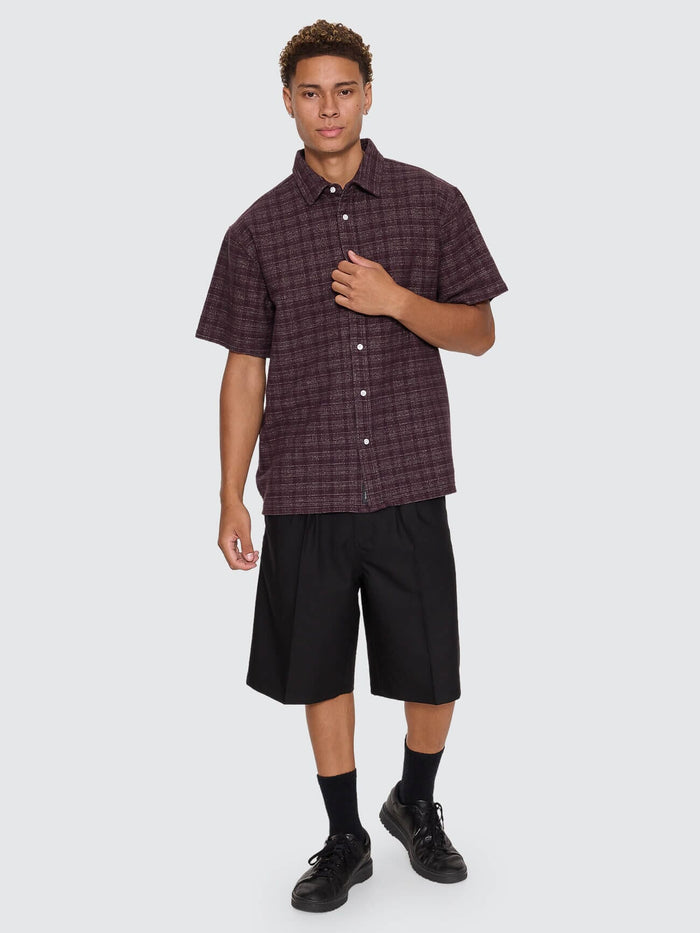 Patches Cropped Short Sleeve Shirt - Aubergine XS