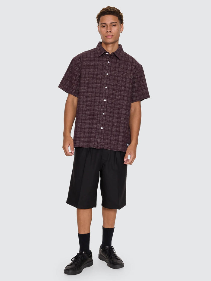 Patches Cropped Short Sleeve Shirt - Aubergine XS