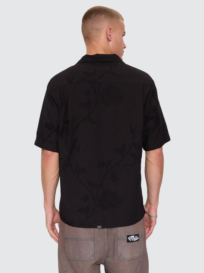 Time Will Tell Cropped Bowling Shirt - Black XS