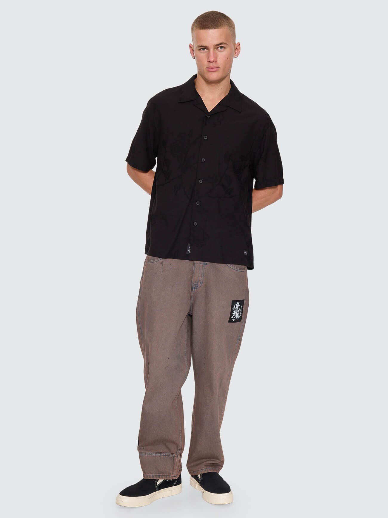 Time Will Tell Cropped Bowling Shirt - Black XS