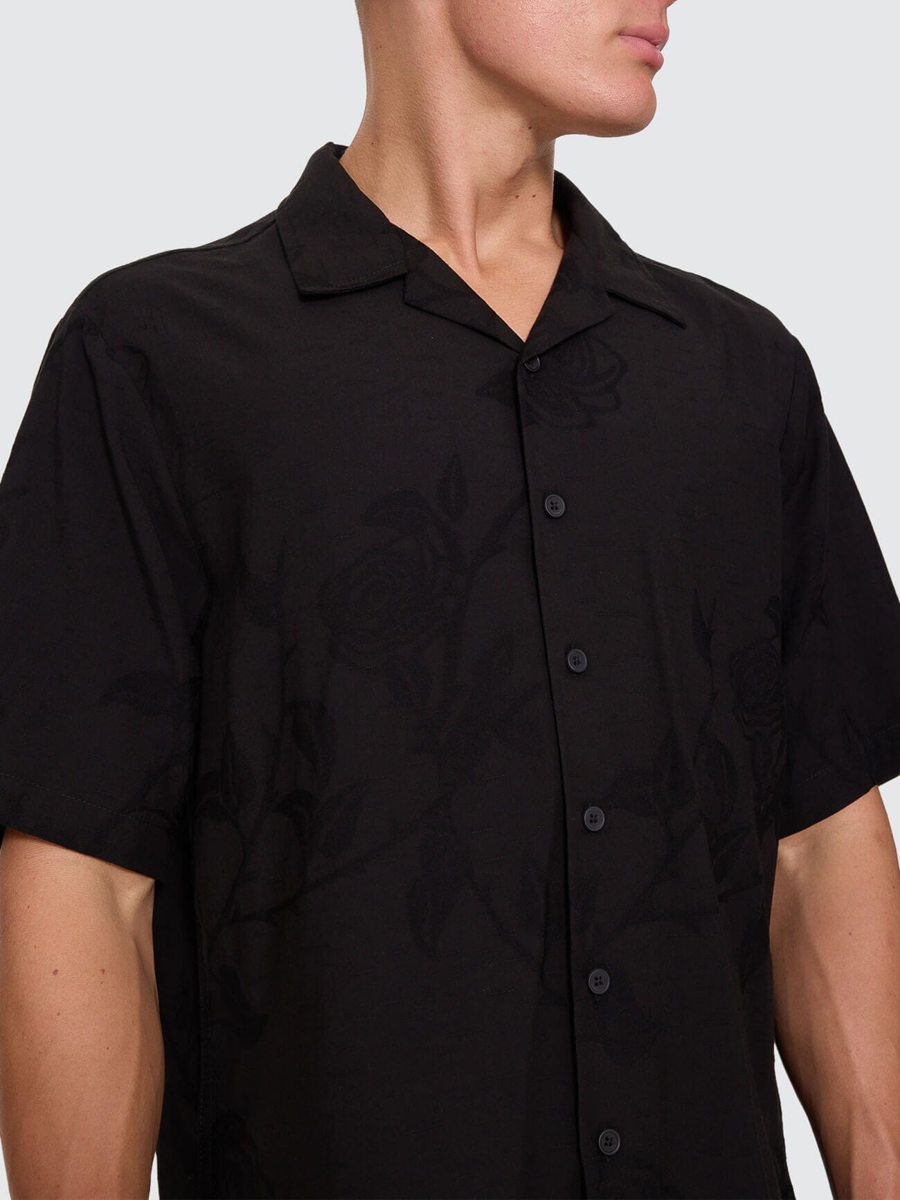 Time Will Tell Cropped Bowling Shirt - Black XS