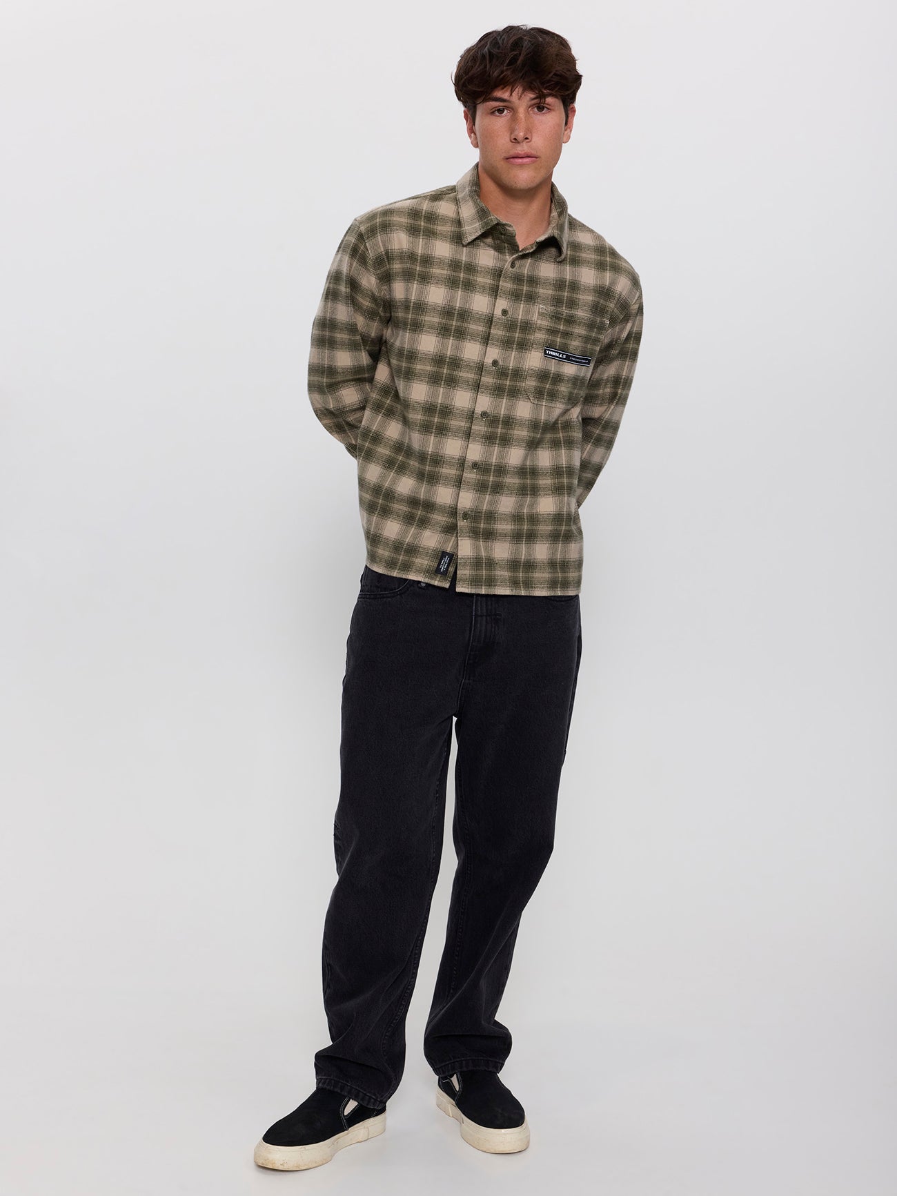 Paradise Built Barrio Long Sleeve Flannel Shirt - Military Green XS