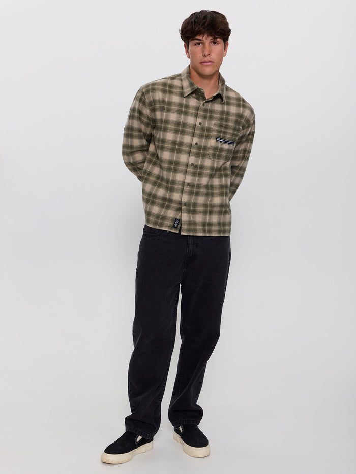 Paradise Built Barrio Long Sleeve Flannel Shirt - Military Green XS