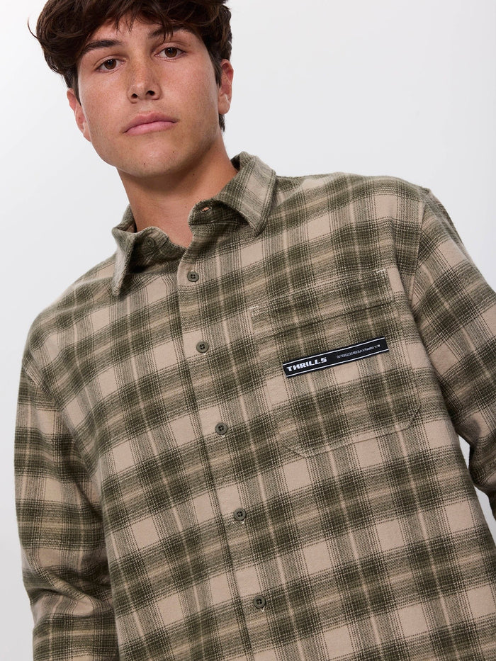 Paradise Built Barrio Long Sleeve Flannel Shirt - Military Green XS