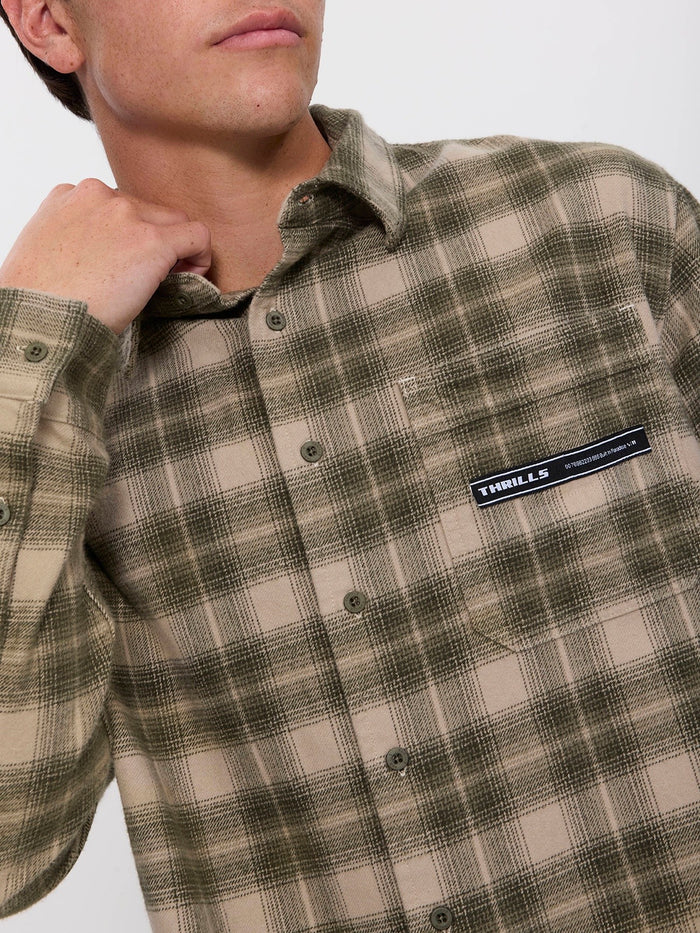 Paradise Built Barrio Long Sleeve Flannel Shirt - Military Green XS