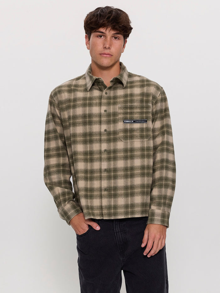 Paradise Built Barrio Long Sleeve Flannel Shirt - Military Green XS