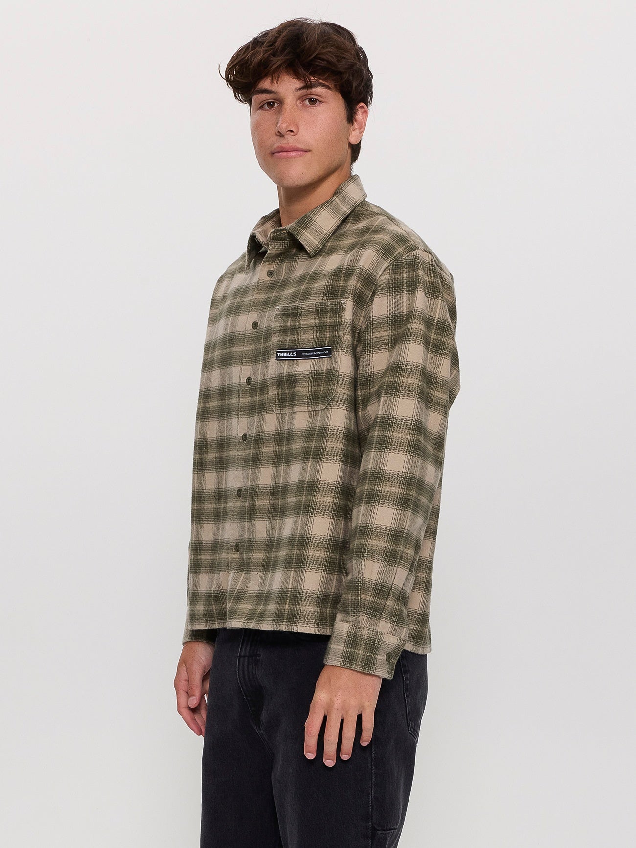 Paradise Built Barrio Long Sleeve Flannel Shirt - Military Green XS