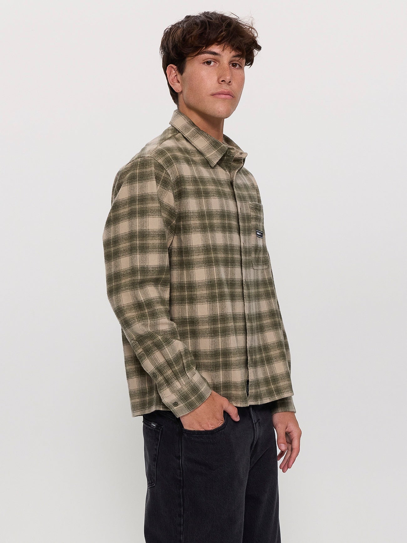 Paradise Built Barrio Long Sleeve Flannel Shirt - Military Green XS