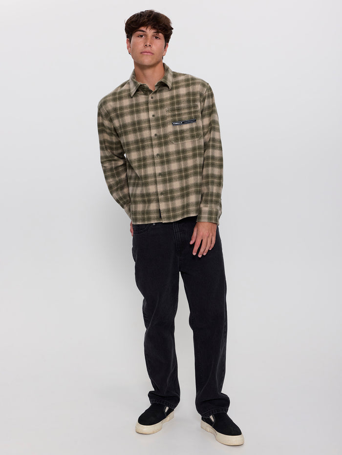 Paradise Built Barrio Long Sleeve Flannel Shirt - Military Green XS