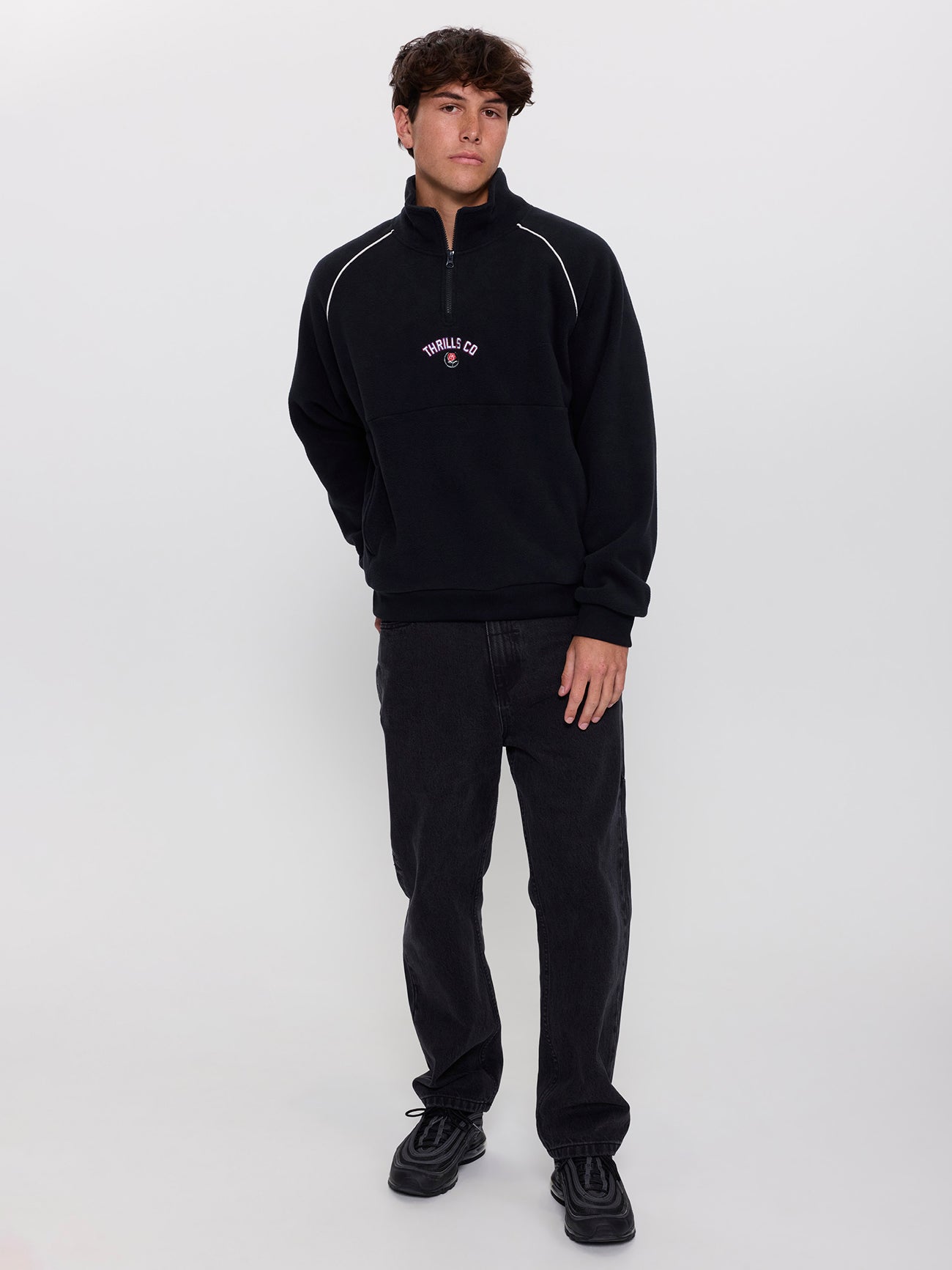Tournament Of Roses Quarter Zip Polar Cropped Fleece - Washed Black XS