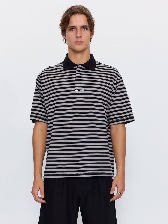 Shattered Stripe Box Crop Polo - Grey Stripe XS