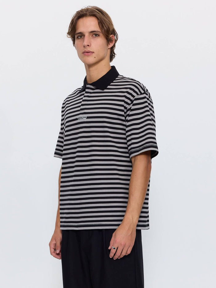 Shattered Stripe Box Crop Polo - Grey Stripe XS