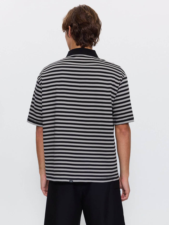 Shattered Stripe Box Crop Polo - Grey Stripe XS
