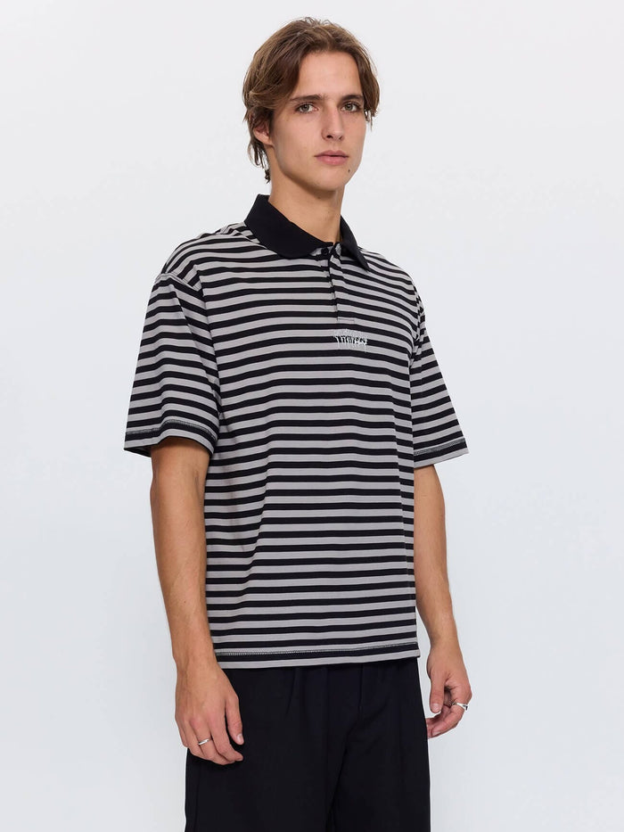 Shattered Stripe Box Crop Polo - Grey Stripe XS