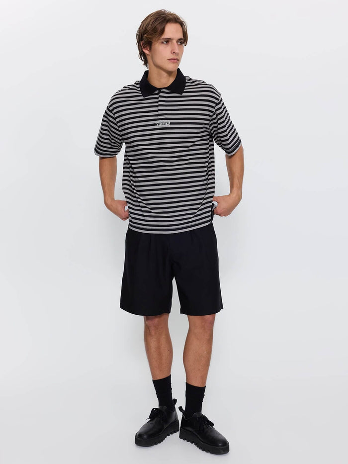 Shattered Stripe Box Crop Polo - Grey Stripe XS
