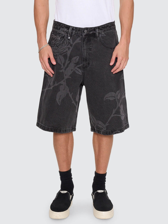 Time Will Tell Big Slacker Baggy Denim Short - Black Bull 26